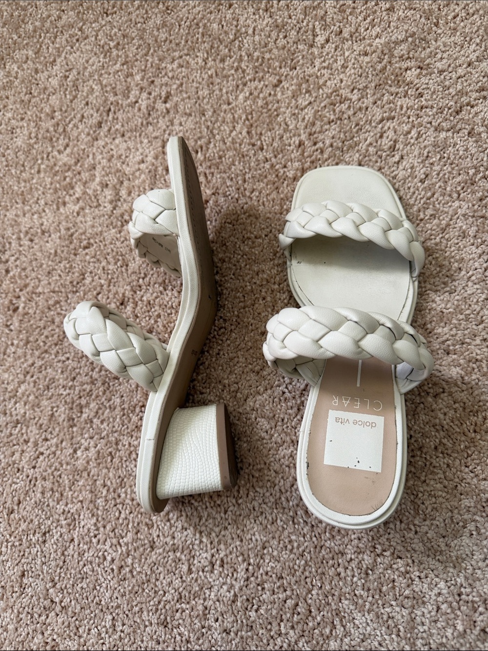 Dolce Vita Ivory Braided Double-Strap Block Heel Mules 6.5
